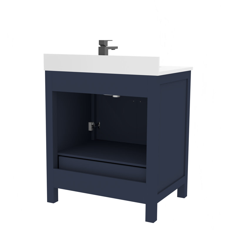 Navy Blue 30'' Single Bathroom Vanity with White Quartz Top