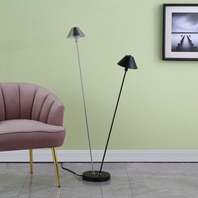 Lampe sur pied à DEL 48 po à deux lumières avec abat-jour empire noir et argent
