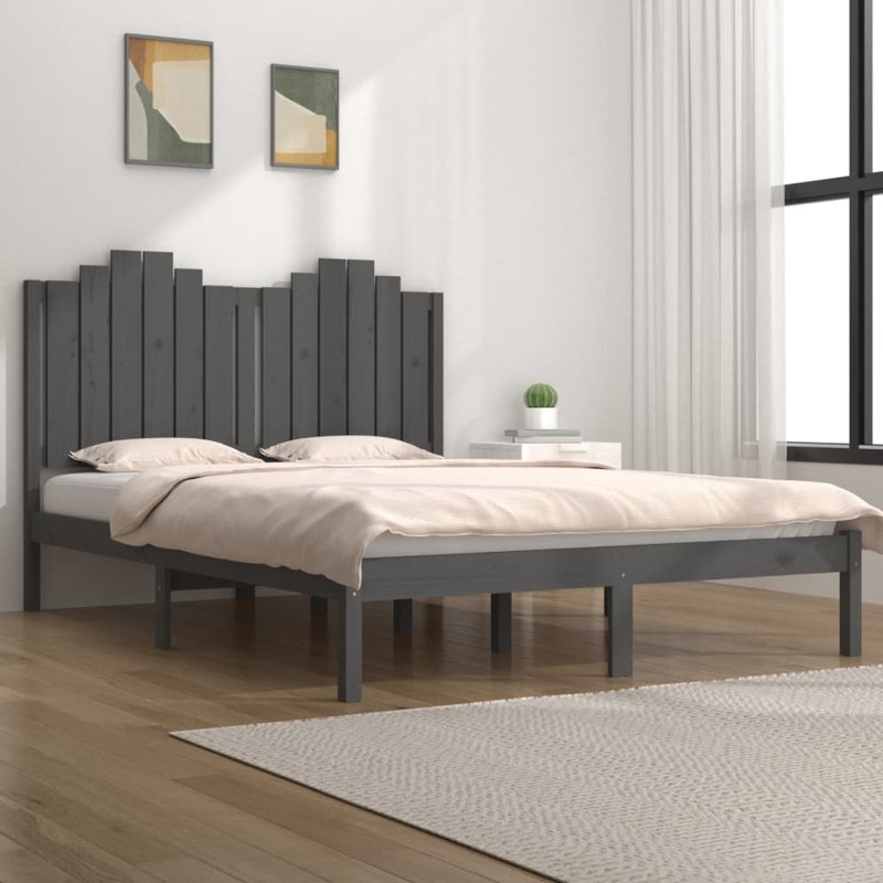 Bed Frame Solid Wood, 140 x 190cm, black