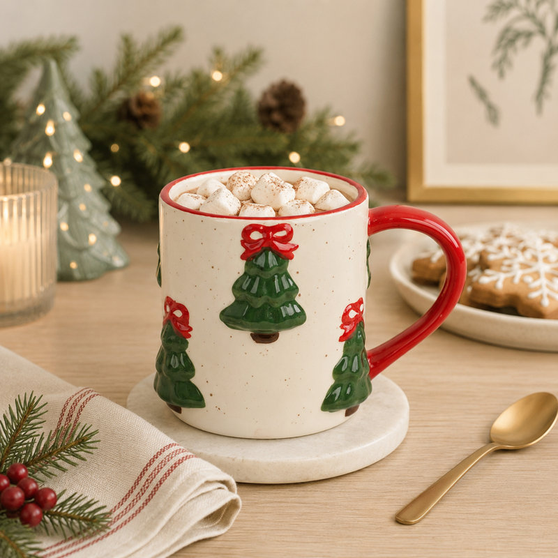 Tasse d'arbre de Noël en céramique - tasse de café des Fêtes, verrerie décorative saisonnière