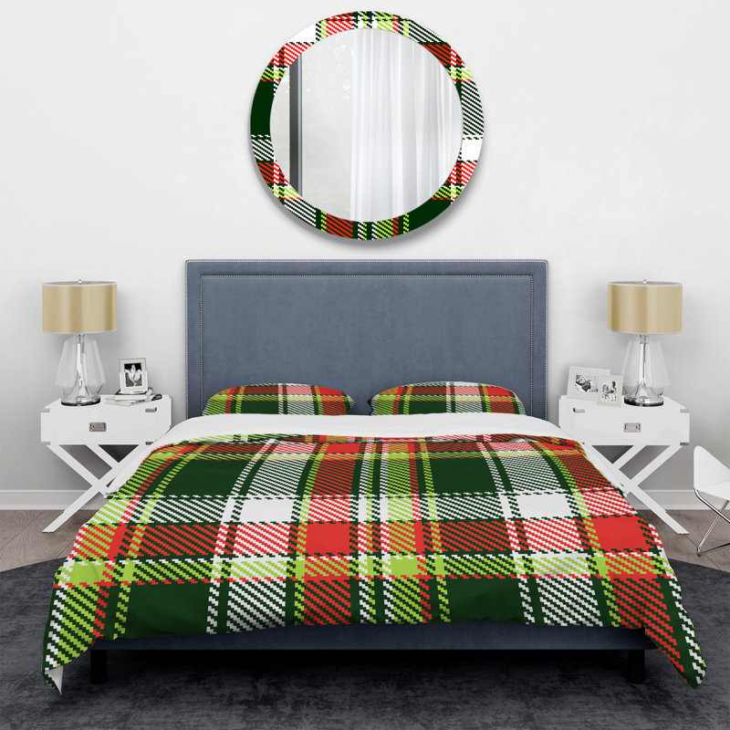 Tartan à carreaux vert et rouge - Ensemble de housse de couette abstrait - Microfibre de polyester