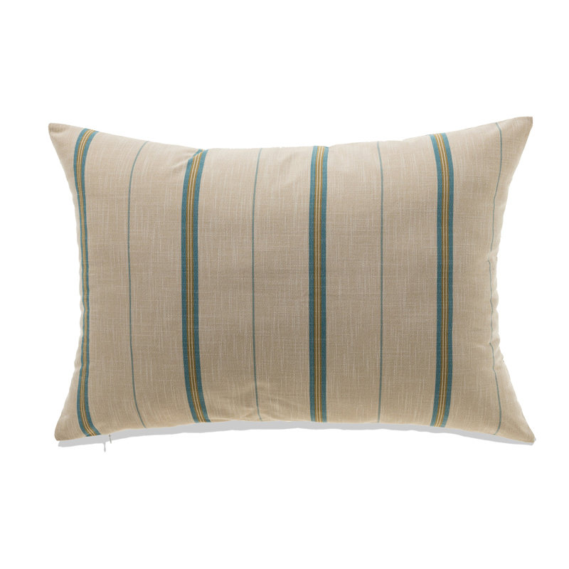 French Stripe Cotton Blend Lumbar Pillow, Navy, Polyester, 14" H x 22" W