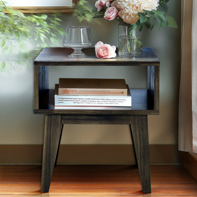 Acacia Serena Solid Wood Nightstand, Mid Century Modern Side Table Bedroom with Storage