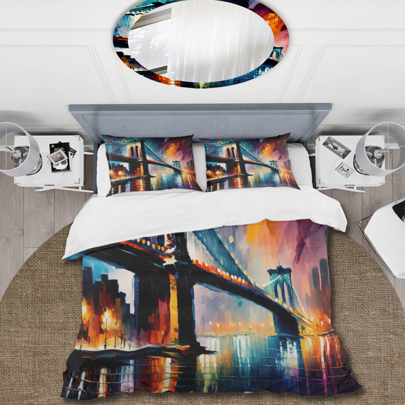 Pont de Brooklyn coloré - ensemble de housse de couette City - microfibre de polyester