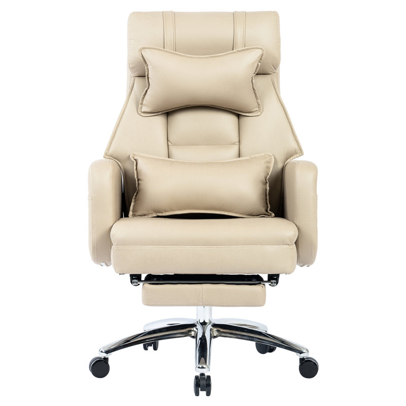 Fauteuil de bureau beige avec repose-pieds confortable en cuir résistant à l'eau et à la rotation, Beige