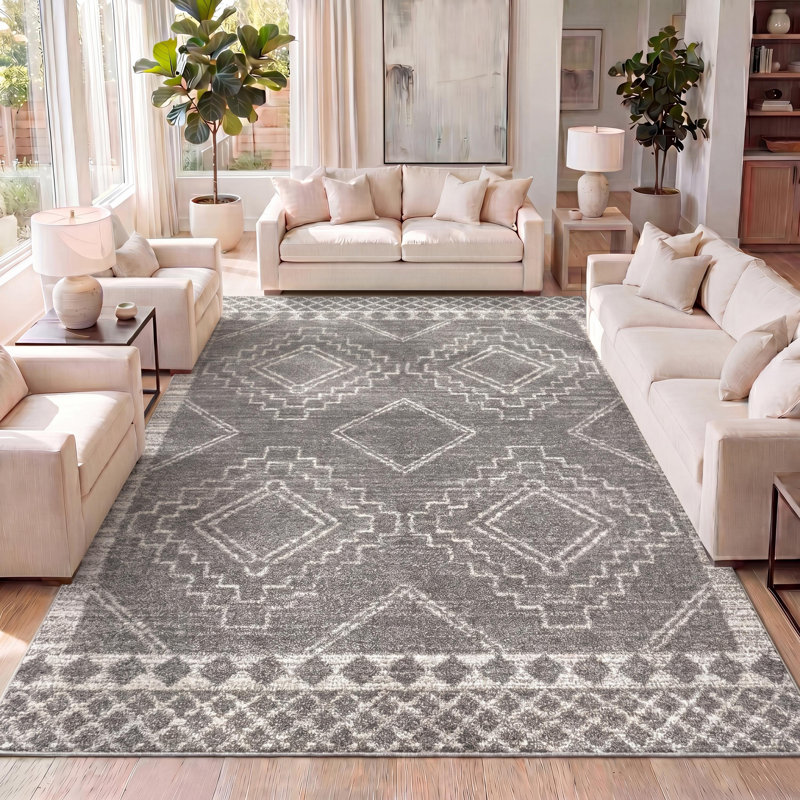 Amir Moroccan Beni Souk Gray/Cream Rug, Rectangle 9' x 12'