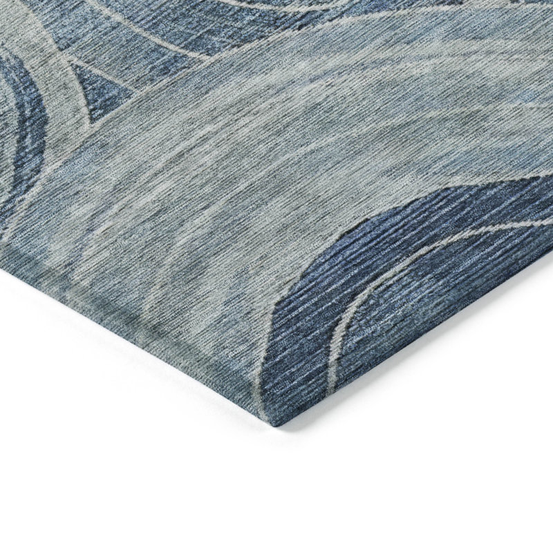 Tapis intérieur / extérieur bleu lavable à la machine Xhevrie, Rectangle 10 pi x 14 pi