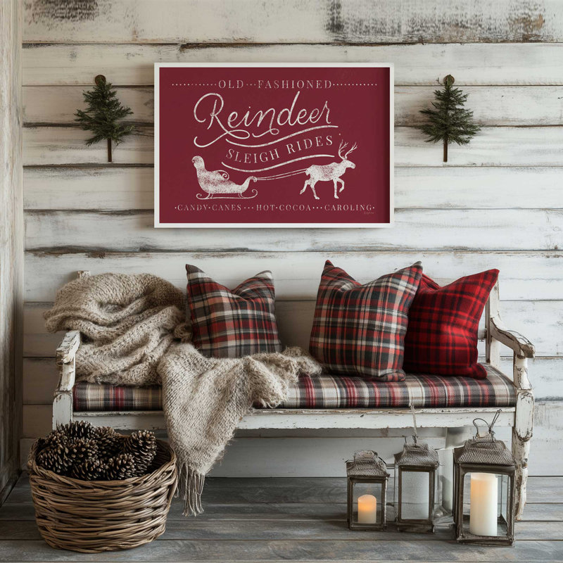 «Classic Reindeer Sleigh Rides», impression de signe, Cadre en zinc patiné, H 12,25 po x l 15,25 po