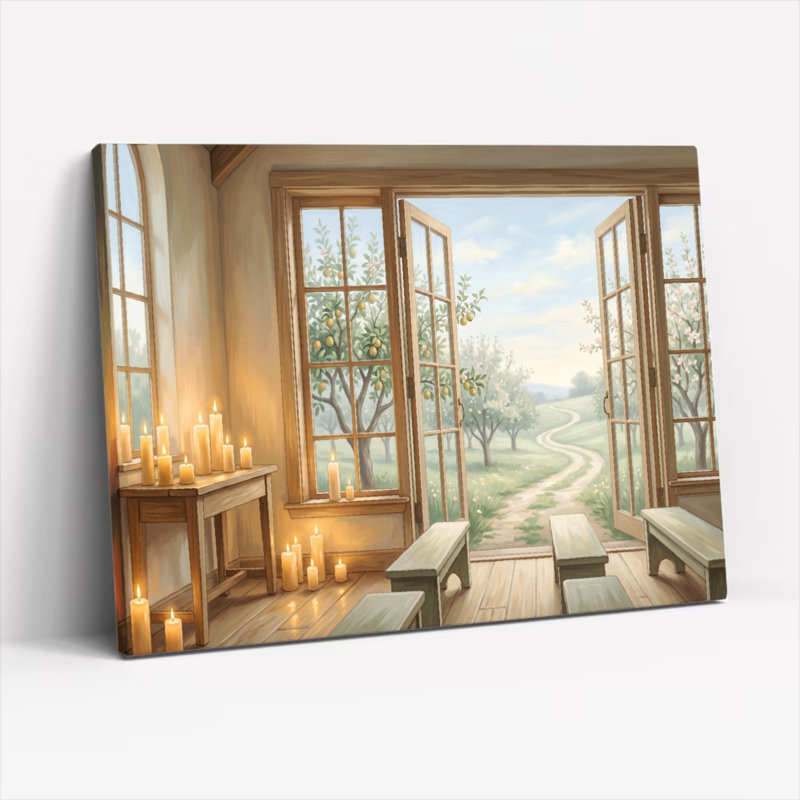 Ensemble de 1 tableau sur toile à la lueur des chandelles, H 28 po x l 40 po, Toile tendue