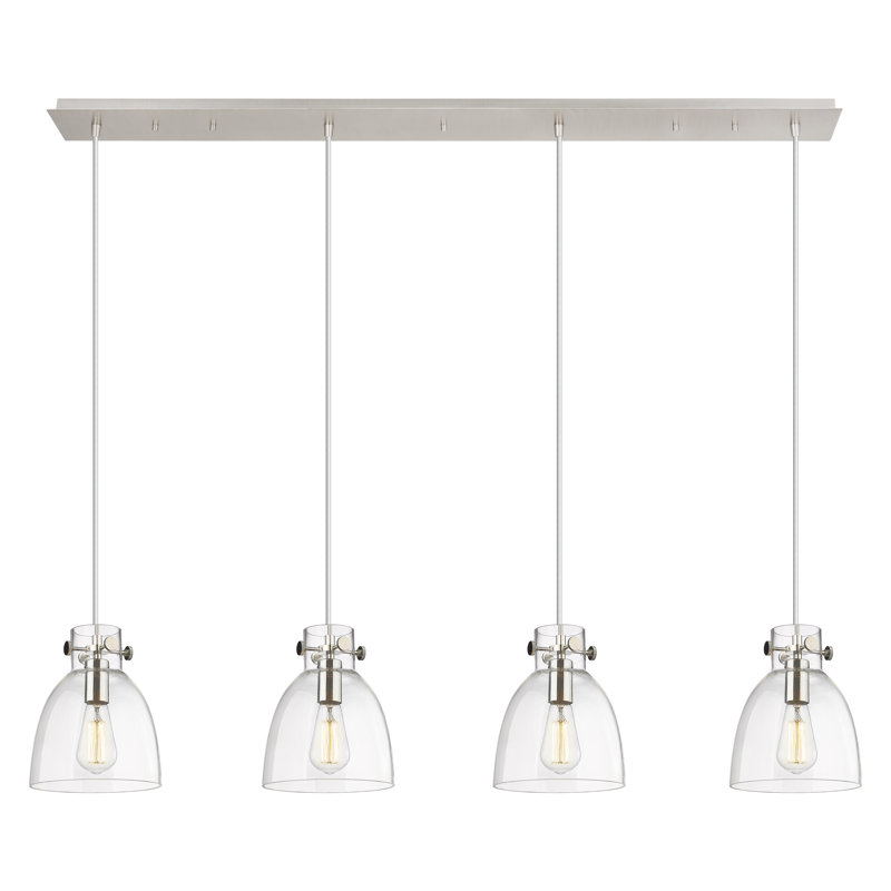 Luminaire suspendu en forme de cloche à 4 lumières Amrith, Transparent, Nickel poli