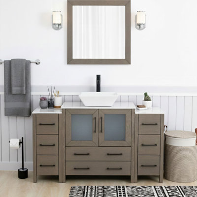 Ensemble de meuble-lavabo autoportant à simple cuve 54 "avec plateau en marbre et miroir assortis Ravenna