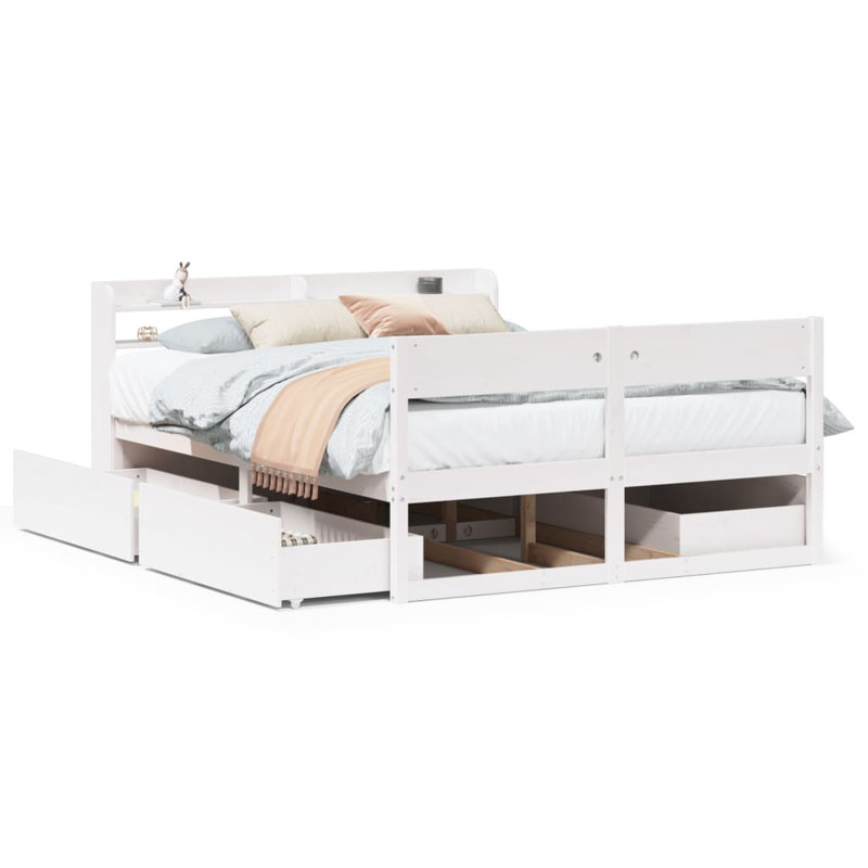 Deerfin Solid Wood Storage Bed, European Kingsize (160 x 200cm), White