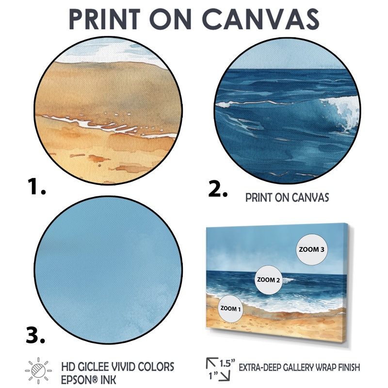 «Blue», Italian Beachside Escape I - Décoration murale plage, H 28 po x l 60 po x P 1,5 po, Toile tendue