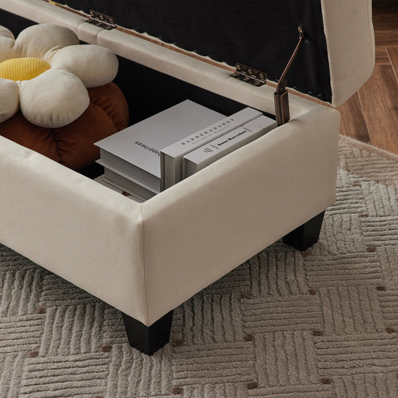 Brierre Polyester Blend Upholstered Storage Bench, Cream