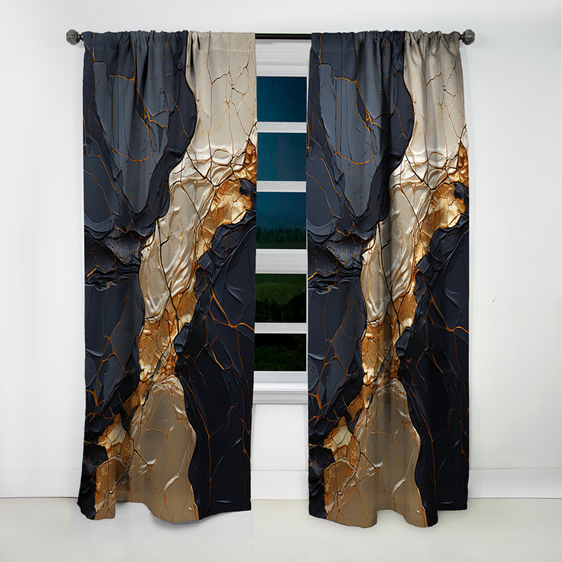 Minimalism Chrome Gold And Black Potteries II - Spirals Curtain - Velvet Room Darkening - 1 Panel, 52" W x 95" L