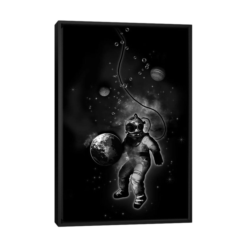 Plongeur sous-marin, H 26 po x l 18 po x P 1,5 po, Toile avec cadre noir