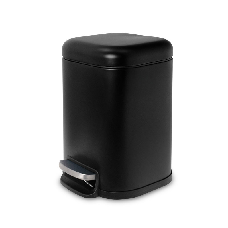 Poubelle à pédale carrée 1,6 gallon Acento Cubo avec couvercle à fermeture douce, seau intérieur amovible et pédale, noir mat