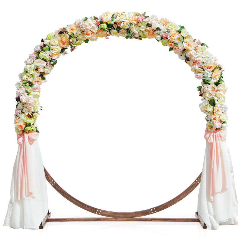 Costway 7.4 Ft Round Wedding Arch Wooden Arbour Backdrop Stand With Triangular-Shaped Base