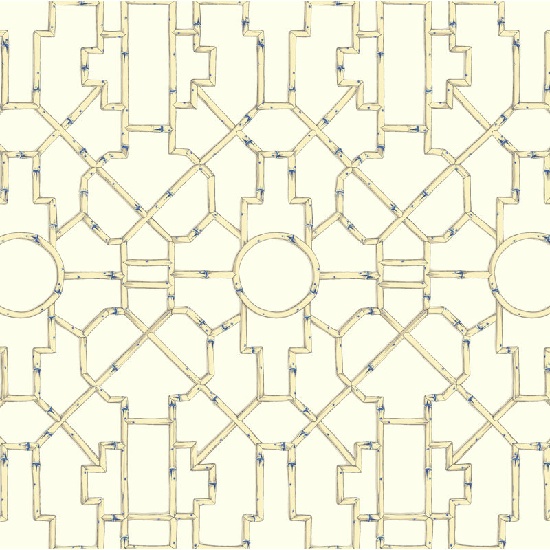 Baldwin Geometric Wallpaper Roll by Scalamandré, Linen/Blue/Ecru