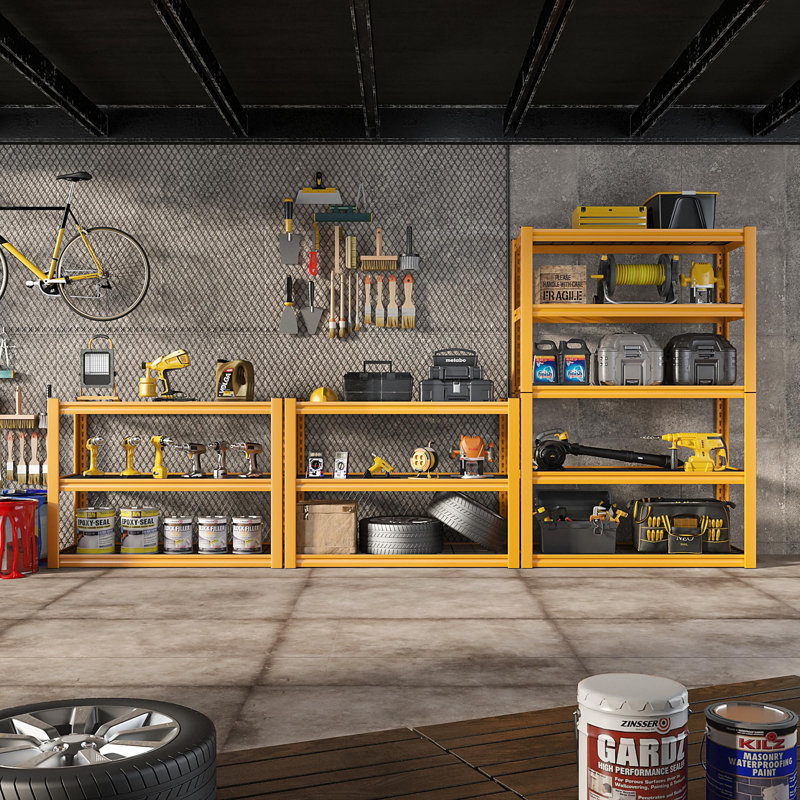 Lyndora Metal Height -Adjustable Shelving Unit, Orange