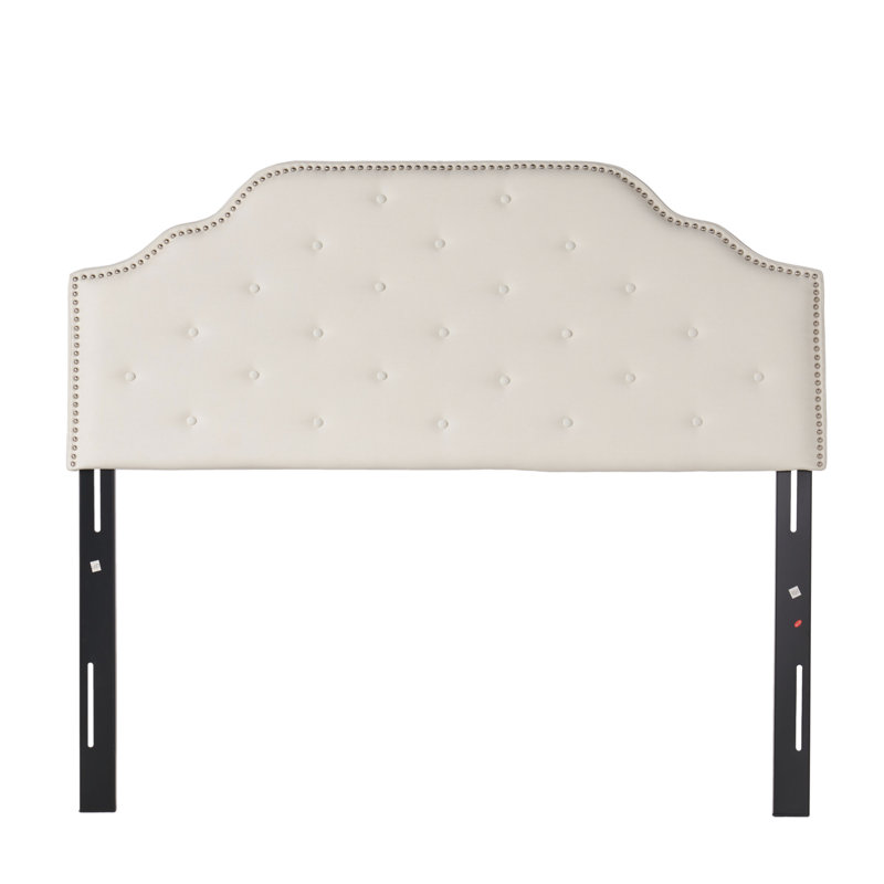 Queen & Full Sized Headboard In Fabric, Button With Diamond Stitch Ornamentation, Appealing Nailhead Accents For Bedroom Coolheaded Stitch,