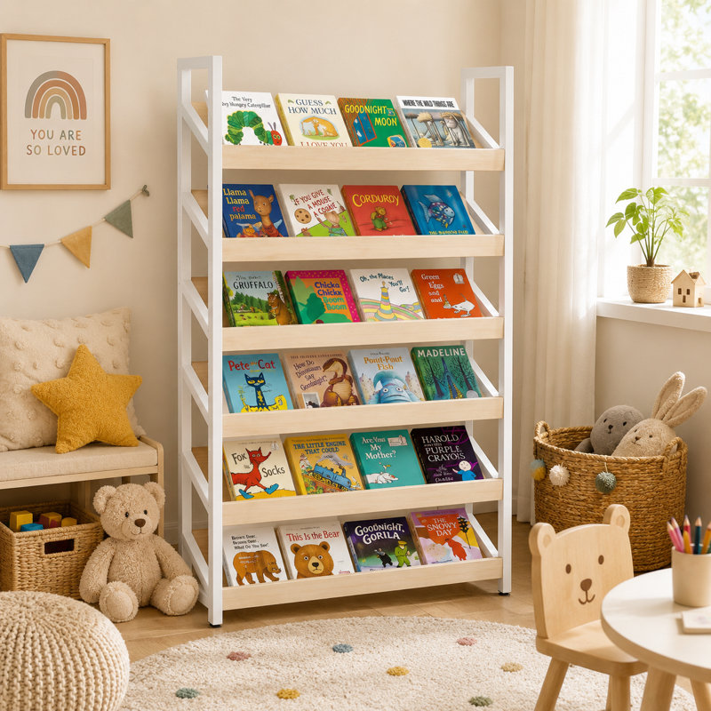 Présentoir à magazines 71 pouces en métal et en bois de 71 pouces, idéal pour les chambres à coucher, les salons et les salles d'étude.