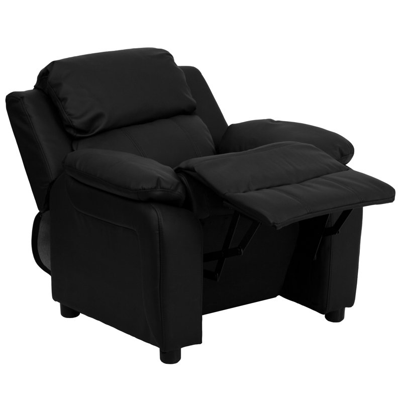 Brockbank Kids 15'' Recliner and Ottoman, Leather - Black