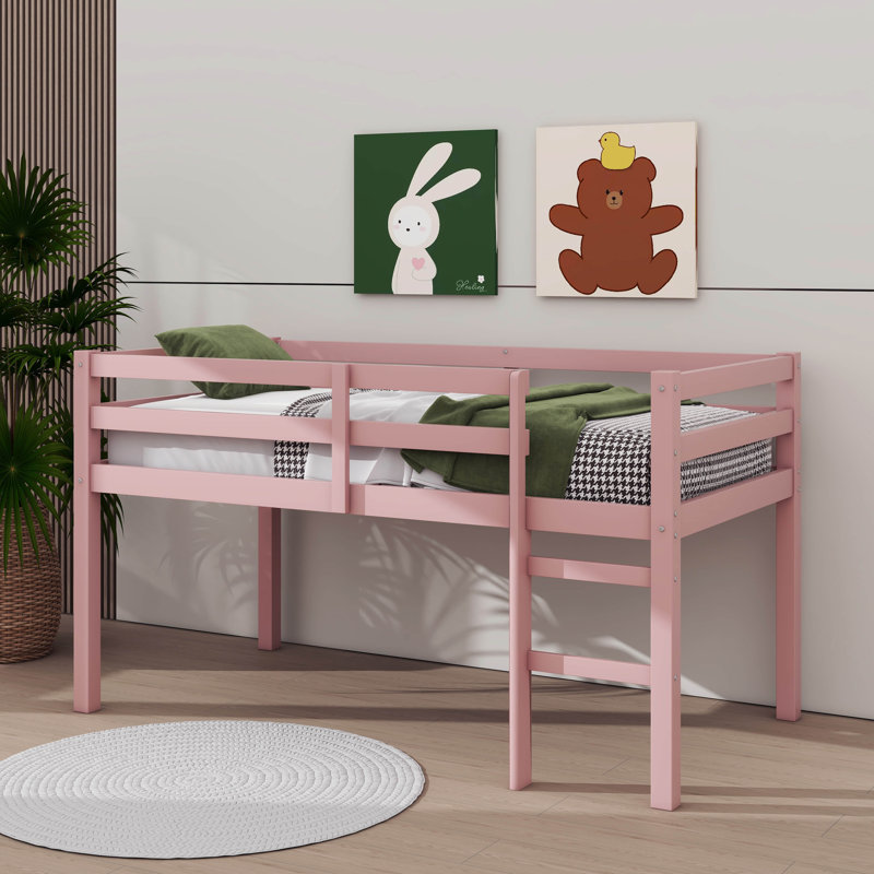 Twin Elevated Loft Bed Comes With Ladder, Pink