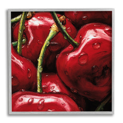 Gros plan sur des cerises rouges juteuses par Alma'ch - Peinture sur bois à cadre flottant