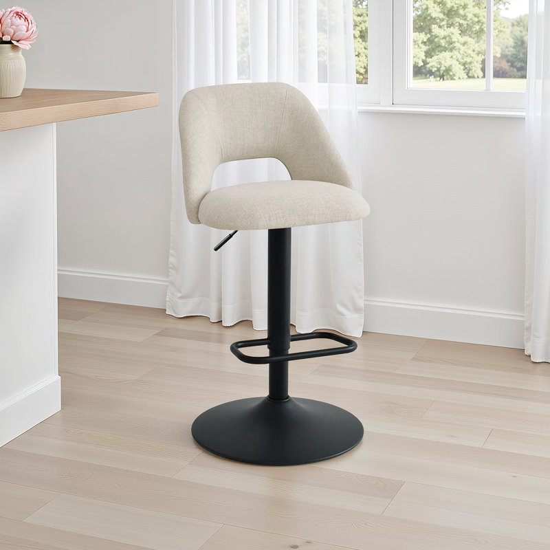 Bridgette 24"-32" Swivel 360° Upholstered Footrests Adjustable Height Bar Stool, Oatmeal