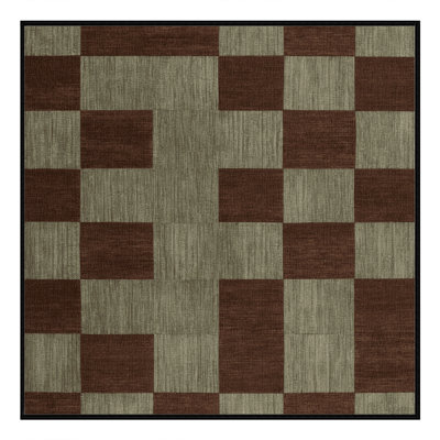 Machine Washable Checkered Brown Area Rug
