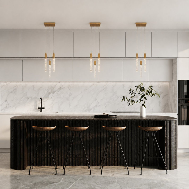 Lustre suspendu en cristal 5 lumières Transitional, Doré