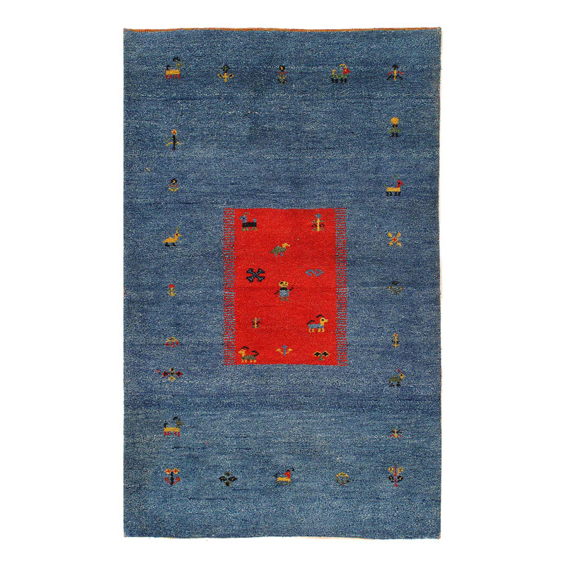 Tapis bleu noué à la main 3 pi x 5 pi 5 po Gabbeh
