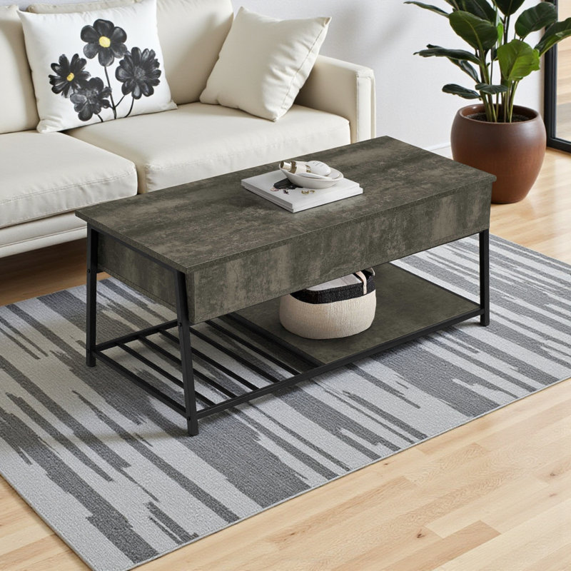 Table basse à plateau relevable rectangulaire avec rangement Idra - Table basse contemporaine en stratifié et métal