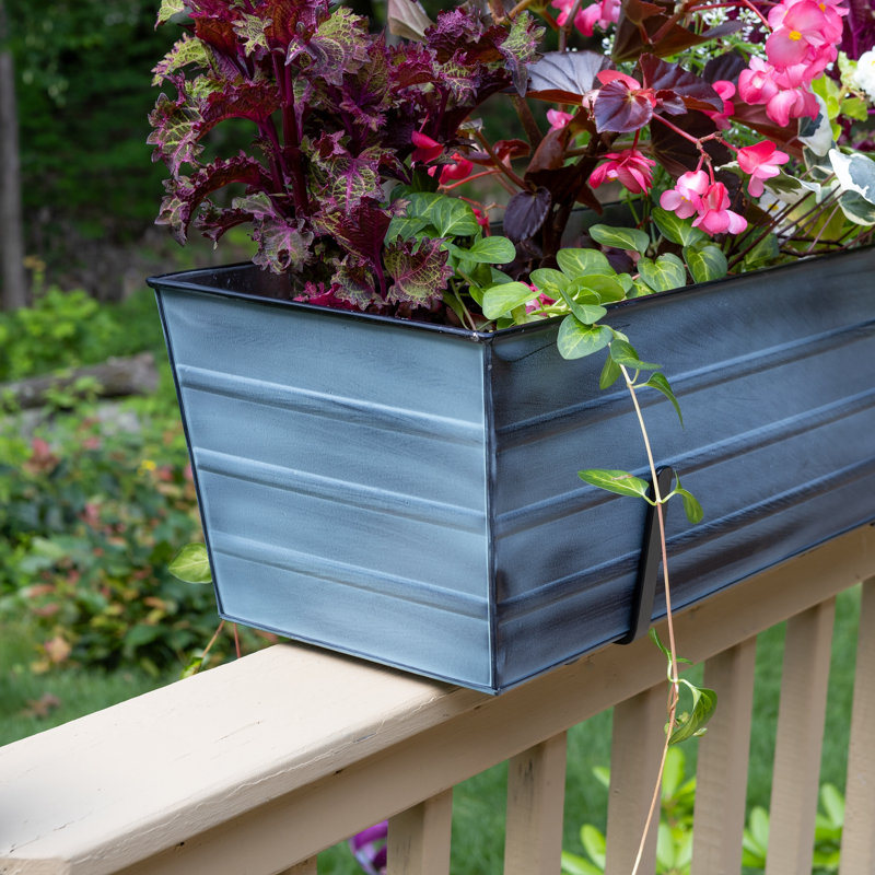 Ocossio Metal Railing Planter, Blue