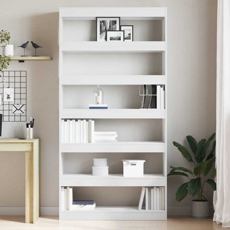 Book Cabinet with Shelf with Storage Engineered Wood Living Room Indoor, (6 Shelves) 198cm H x 100cm W x 30cm D, White