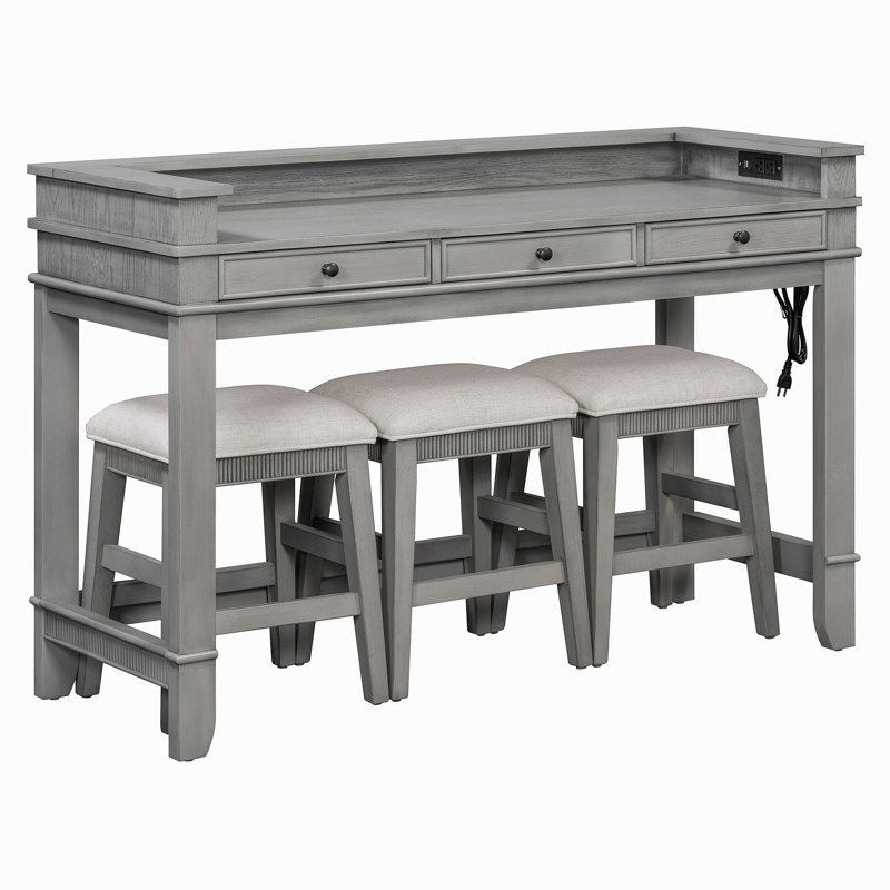 Ensemble de table de salle à manger 4 pièces pour 3 personnes, ensemble de table et chaises de cuisine rétro avec 3 tiroirs de rangement, idéal pour les petits espaces