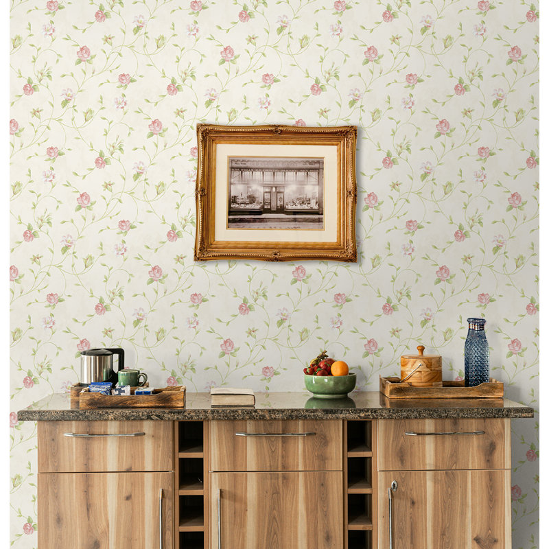 Papier peint Seabrook Designs Parterre, Crème au beurre métallique / pêche