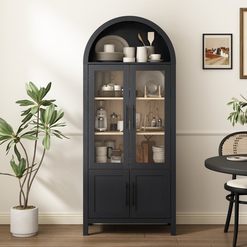 71'' Tall Arched Storage Display Cabinet, Black