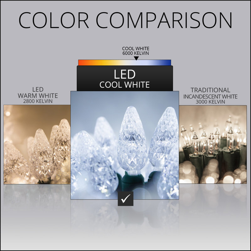 70 Light C6 LED Christmas String Lights, Cool White