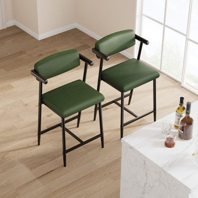 Tabourets de bar modernes à hauteur de comptoir avec accoudoirs et dossier, siège rembourré large, structure en métal, repose-pieds - ensemble de 2 pour îlot de cuisine ou bar personnel, assemblage facile