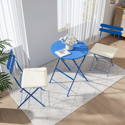 Shelah Premium Steel Patio Bistro Set, Folding Outdoor Patio Furniture Sets, 3 Piece Patio Set Of Foldable Patio Table And Chairs