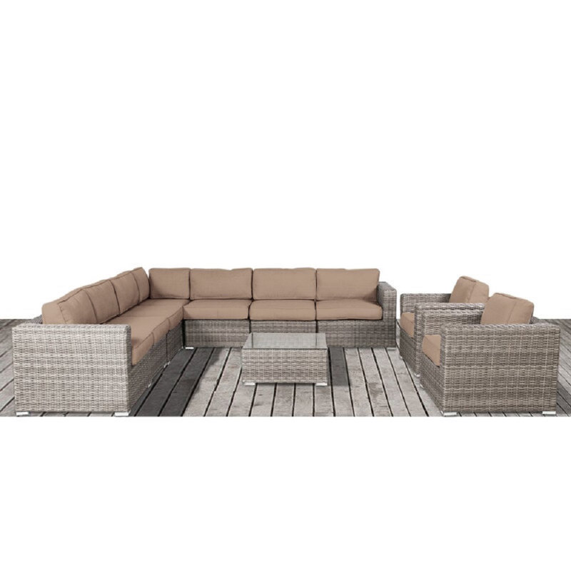 Hepscott Wicker Fully Assembled 8 - Person Seating Group with Sunbrella Cushions, Beige, Mixed Gray