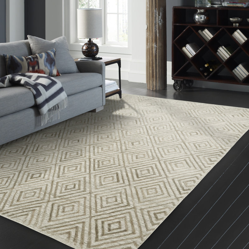 Conradina Geometric Area Rug in Brown, Rectangle 9' x 12'