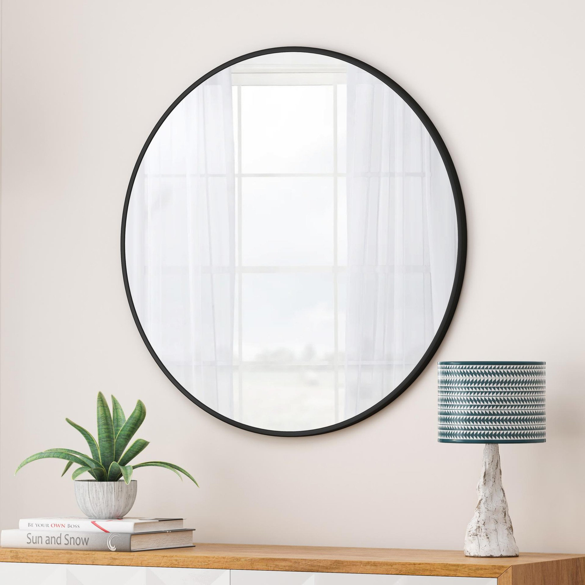 Latitude Run® Wall Mirror Circular Mirror Metal Framed Mirror Round ...