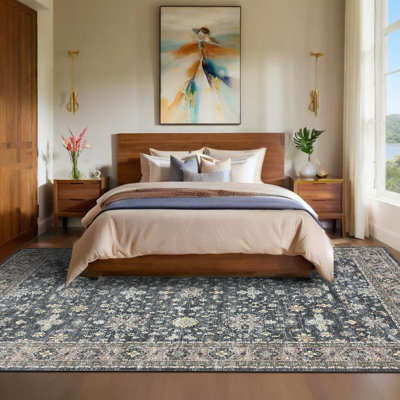 Tapis oriental lavable et antidérapant rétro pour salon, chambre à coucher, salle à manger, chambre de bébé ou bureau - Tapis vert neutre neutre