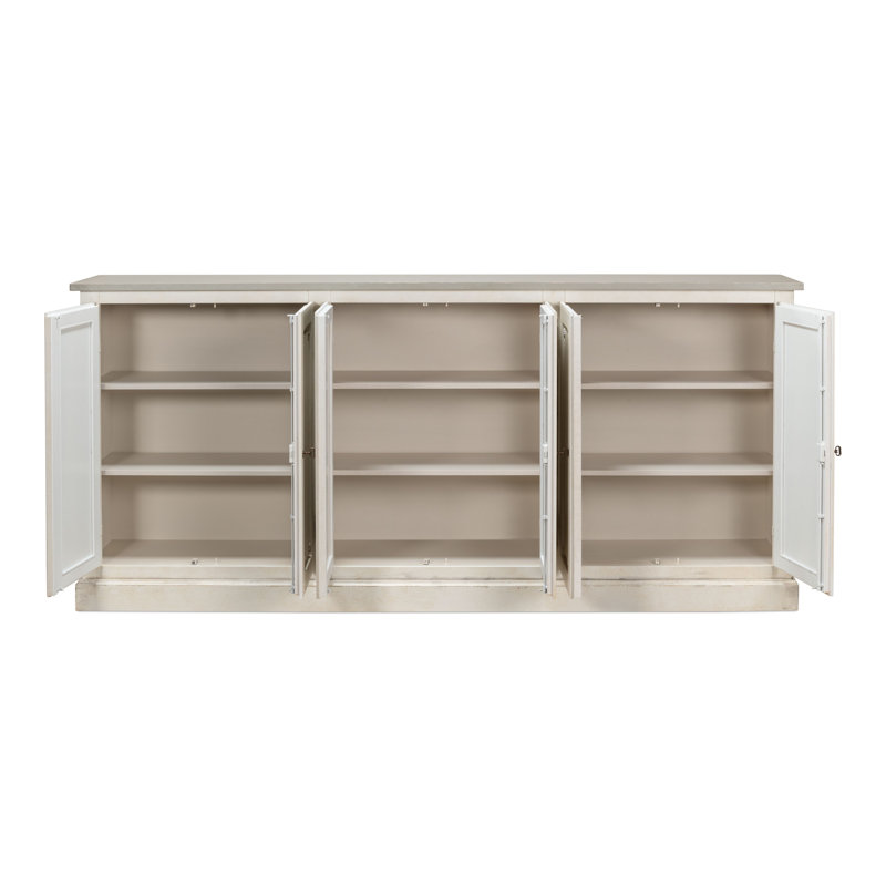 Pagnano 96'' Solid Wood Sideboard, Stucco White/Gray Quartz