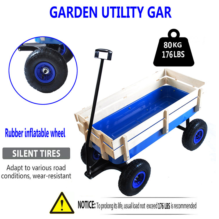 All Terrain Cargo Wagon Wood Railing Kids Children Garden Air Tires Outdoor  Cart
