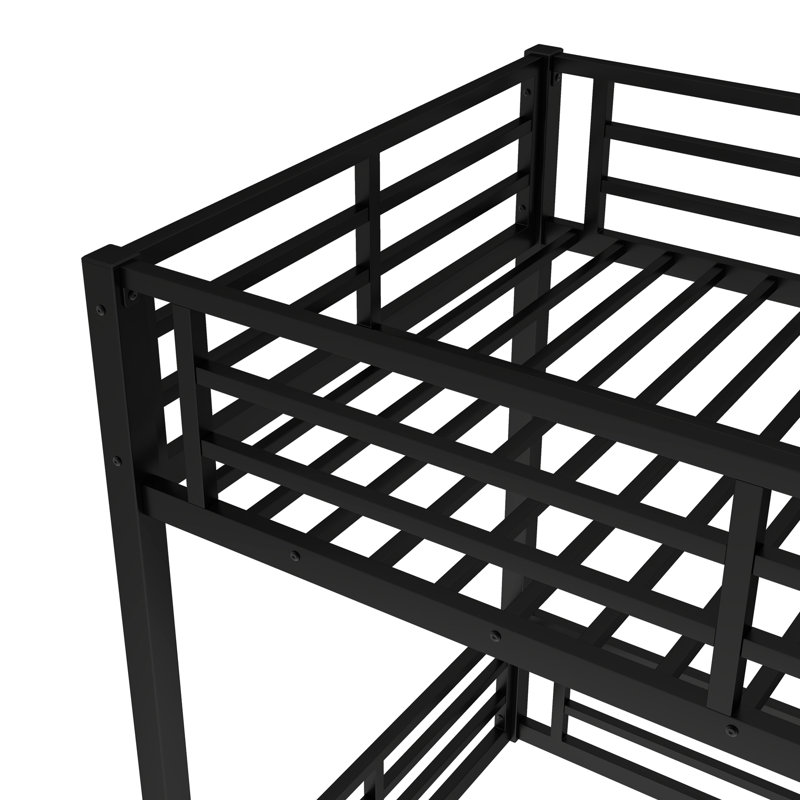 Black Metal Twin Xl Over Floor Bunk Bed, Space - Saving, Low Profile, , For Growing Families In Small Guest Dormitories Black, Heavy Duty, With Features And Noise Reduction Adults