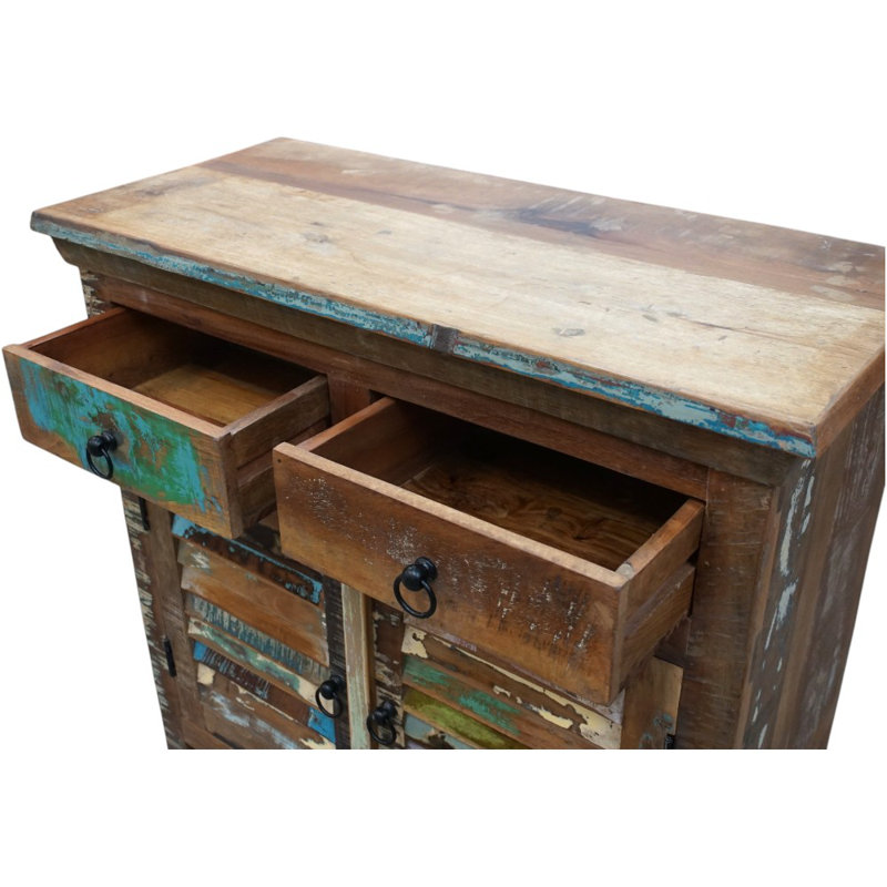 Buffet en bois récupéré avec portes à persiennes et deux tiroirs 